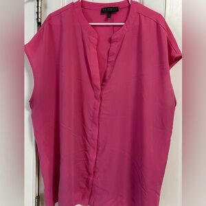 Eloquii Sleeveless Split-Neck Blouse in Fuchsia